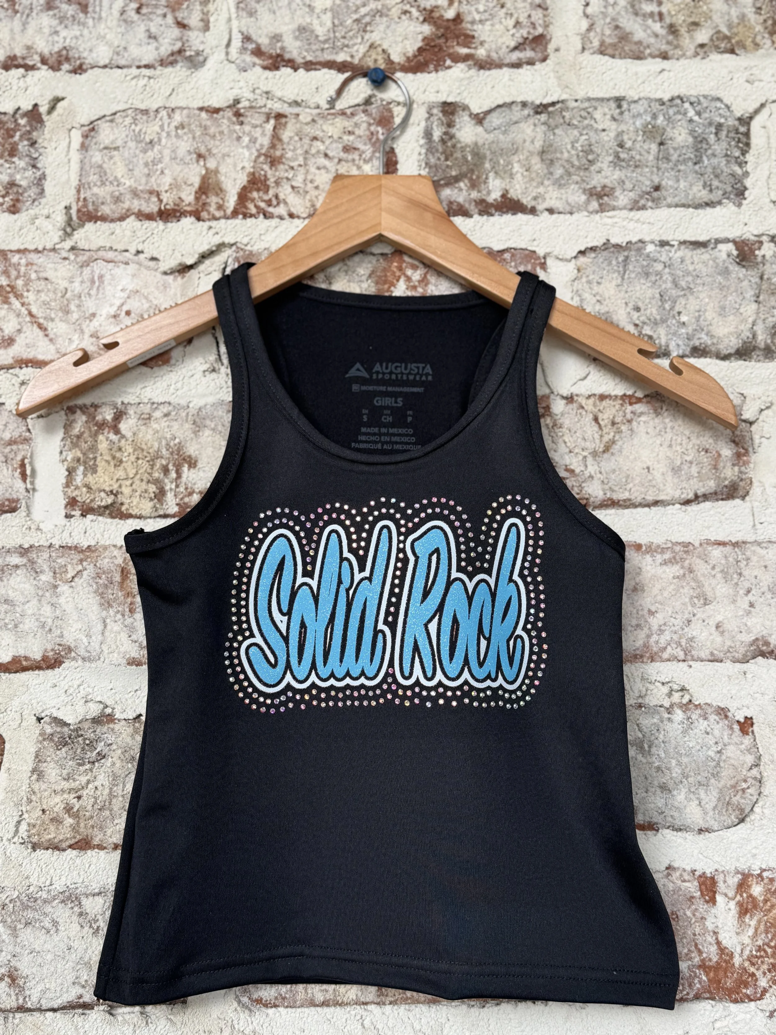 Solid Rock Cursive Rhinestone & Glitter Design