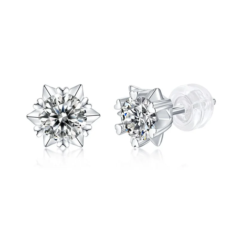 💎 Snowflake Heart Solitaire Studs