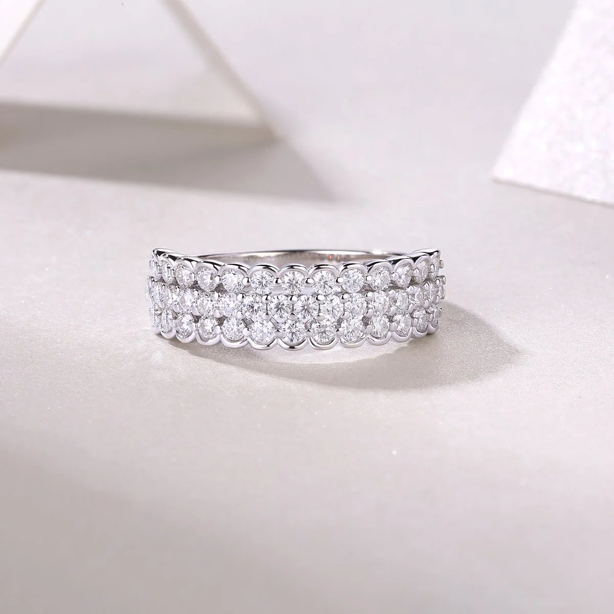 💎 Three-Row Pavé Moissanite Band Ring