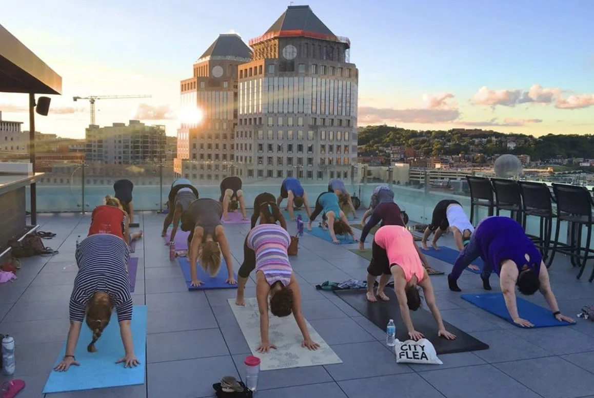 local cincinnati community event, rooftop yoga