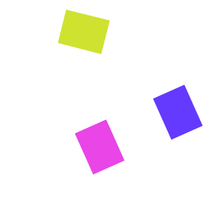 Color swatches or paint samples in green, purple, pink, black, and blue.