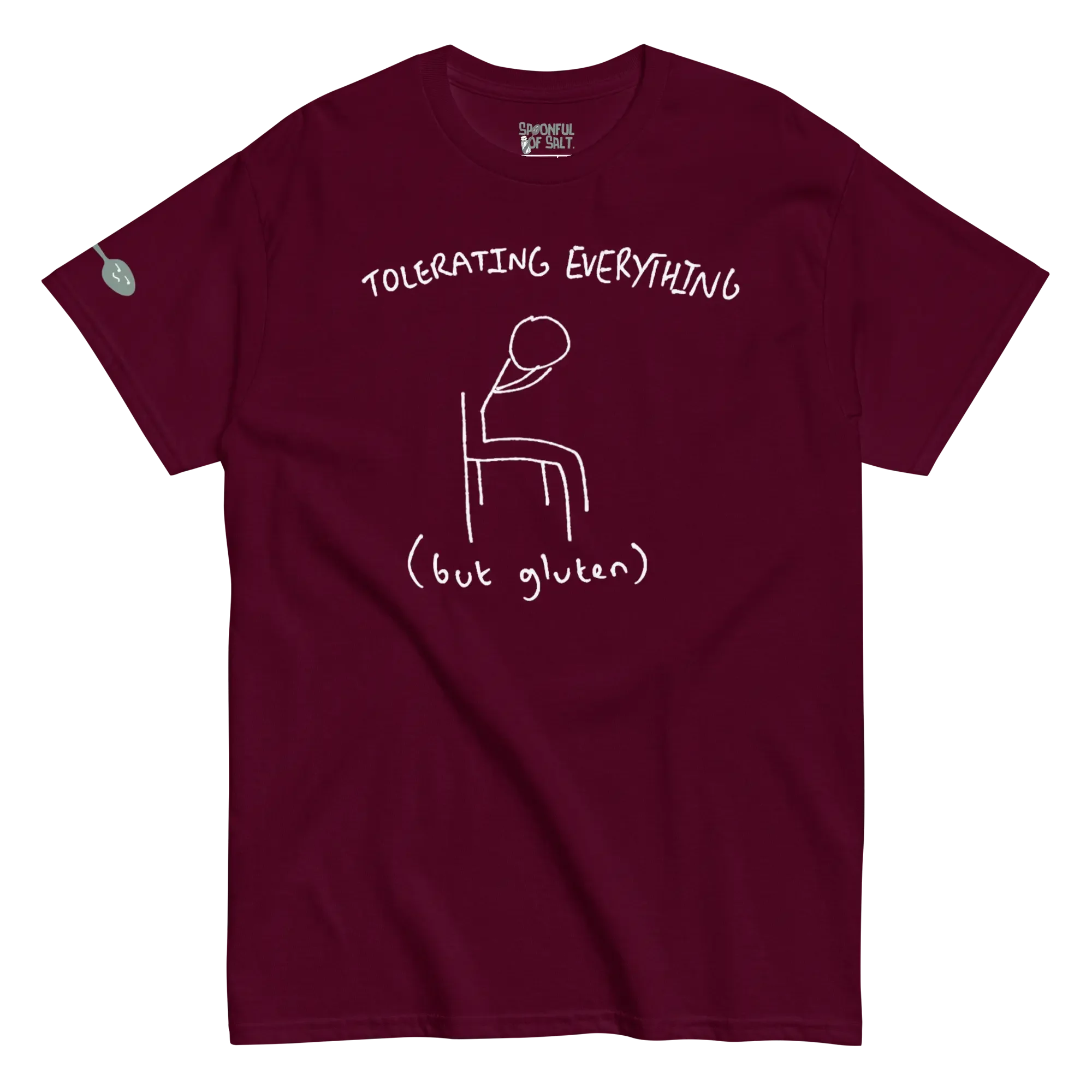 unisex-classic-tee-maroon-front-gluten-mcas.webp