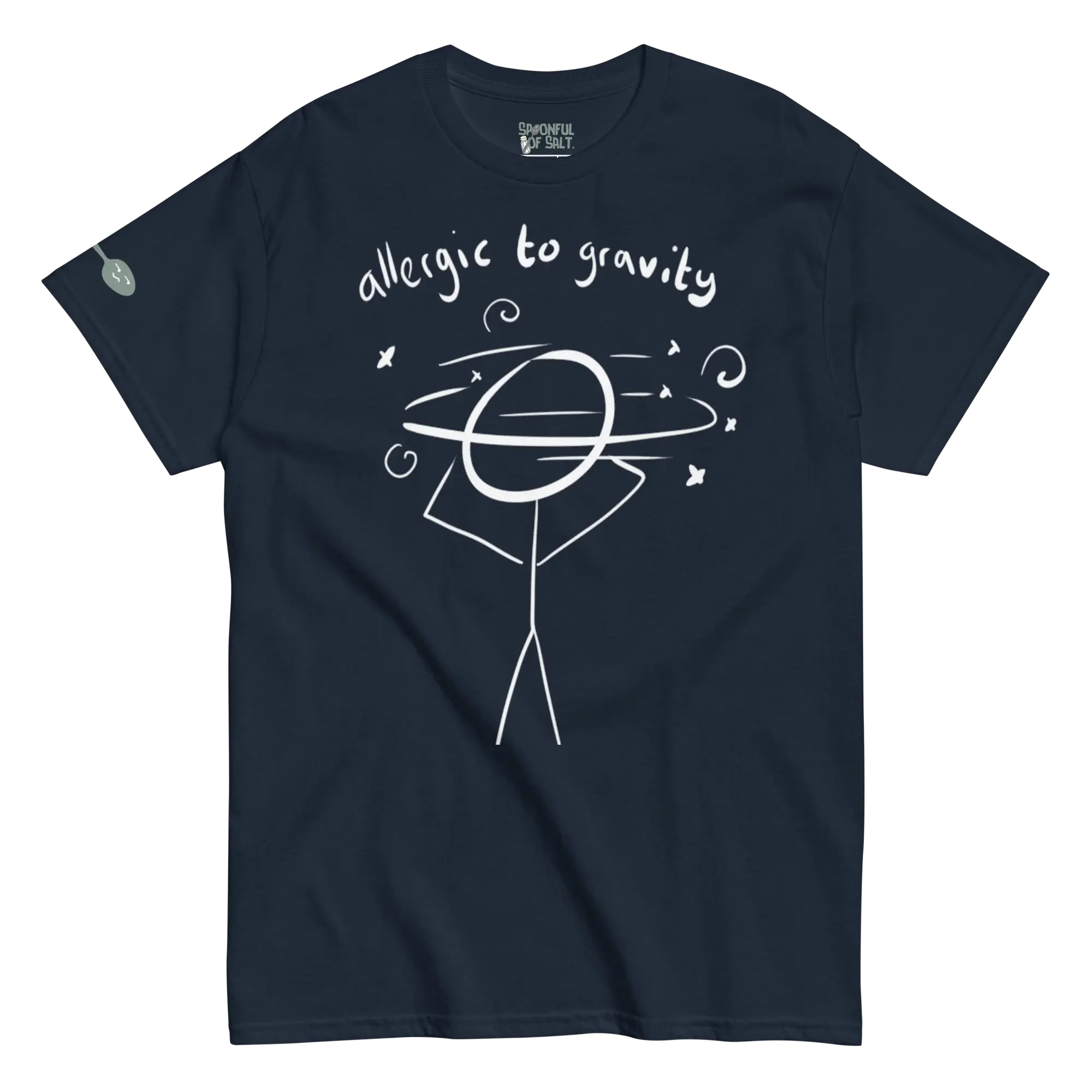 unisex-classic-tee-navy-front-allergic-to-gravity.webp