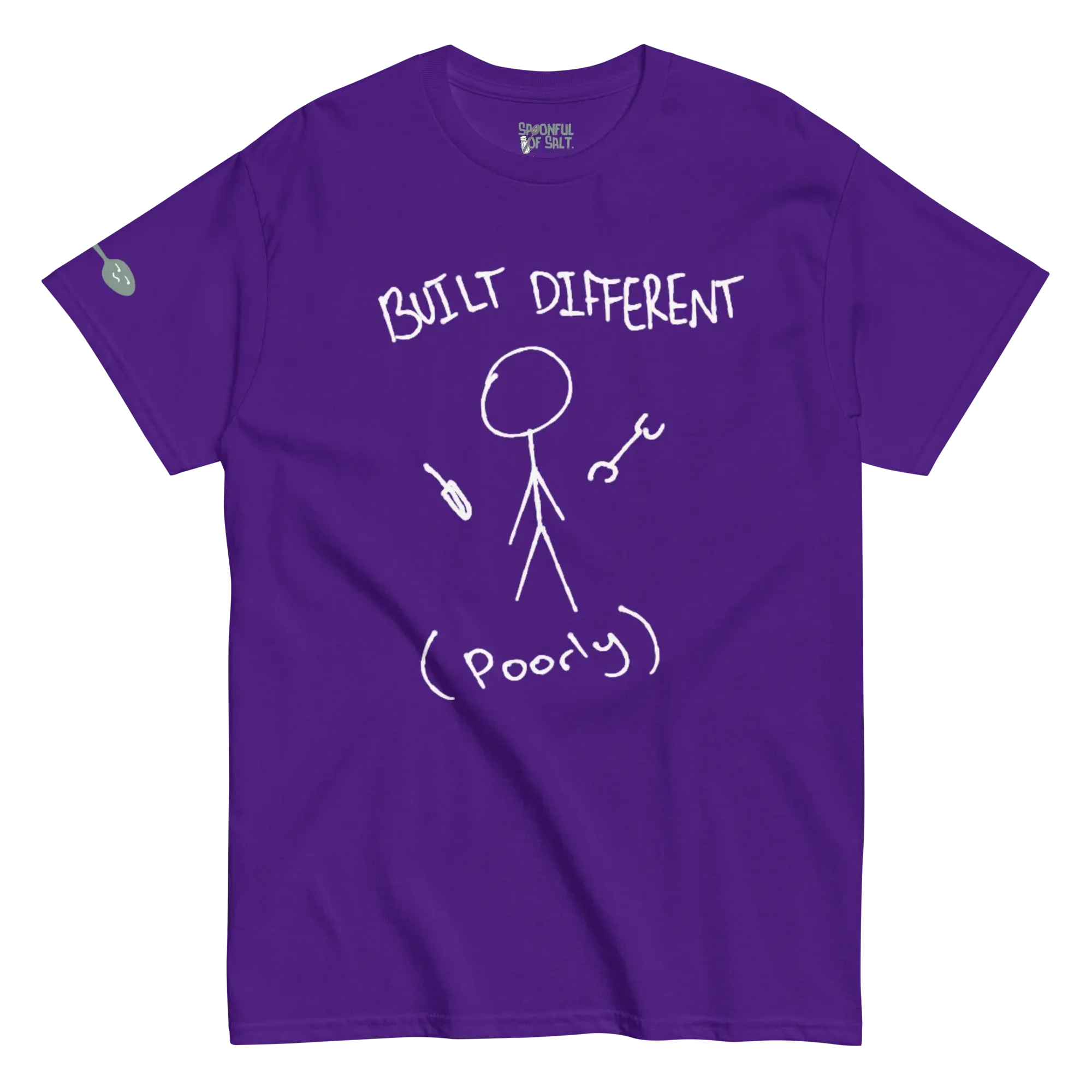 unisex-classic-tee-purple-front-built-different.webp