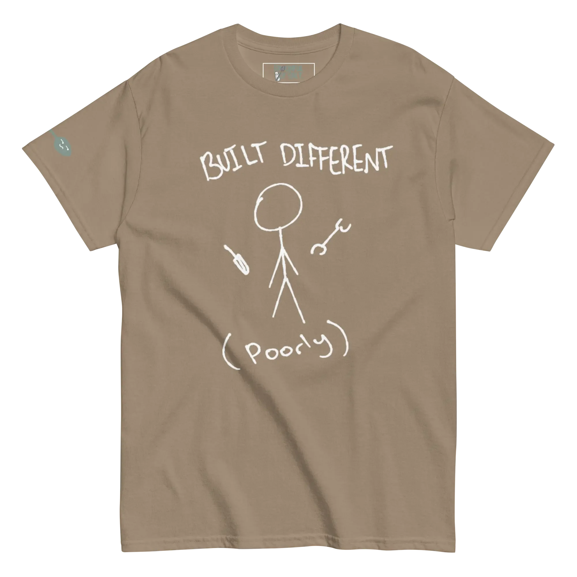 unisex-classic-tee-brown-savana-front-built-different.webp
