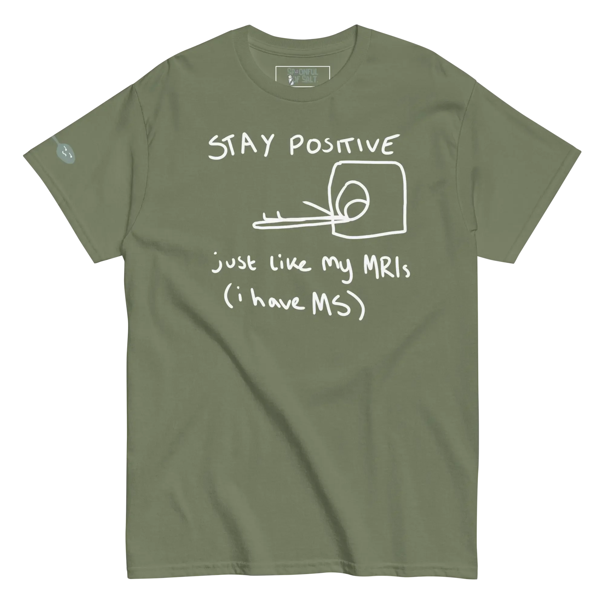 unisex-classic-tee-military-green-front-mostly-sarcastic.webp