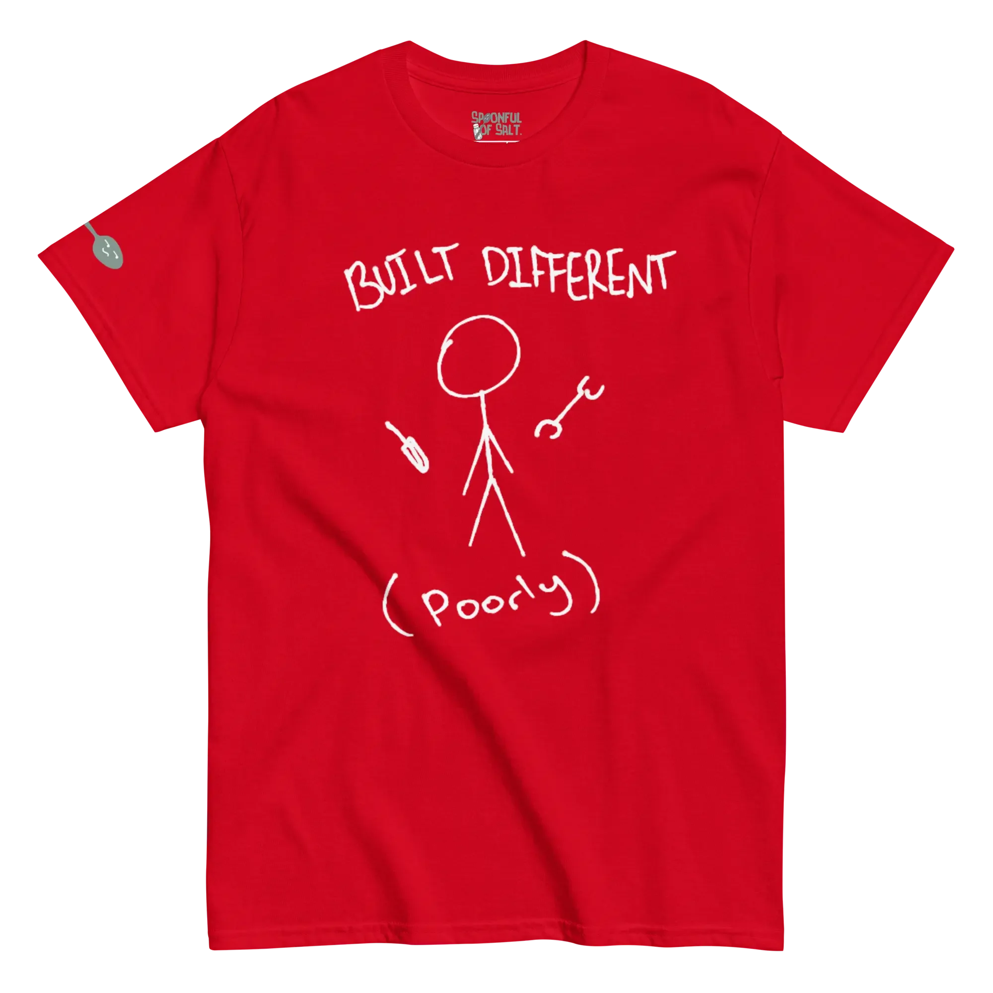 unisex-classic-tee-red-front-built-different.webp