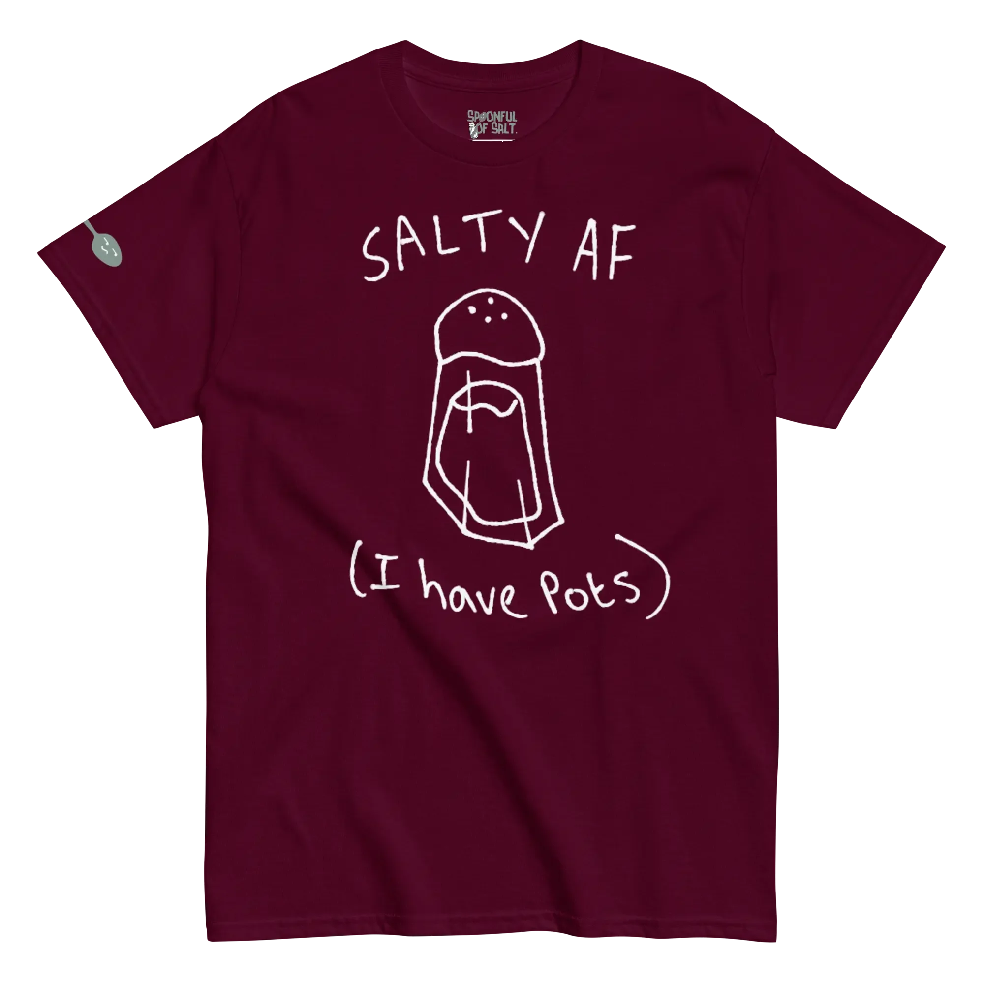 unisex-classic-tee-maroon-front-potsie-salty.webp