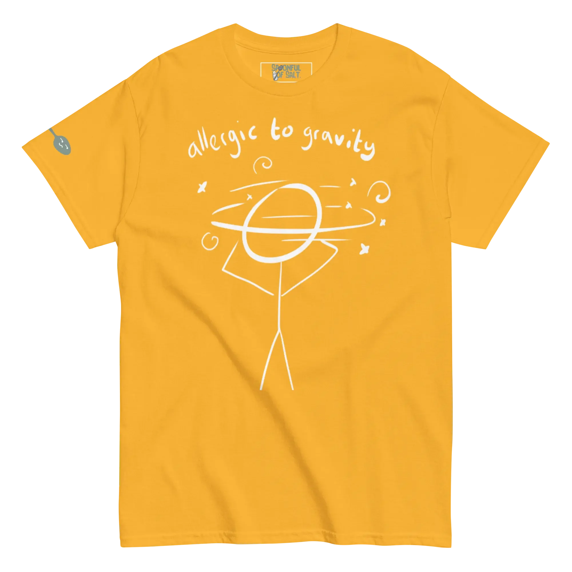 unisex-classic-tee-gold-front-allergic-to-gravity.webp