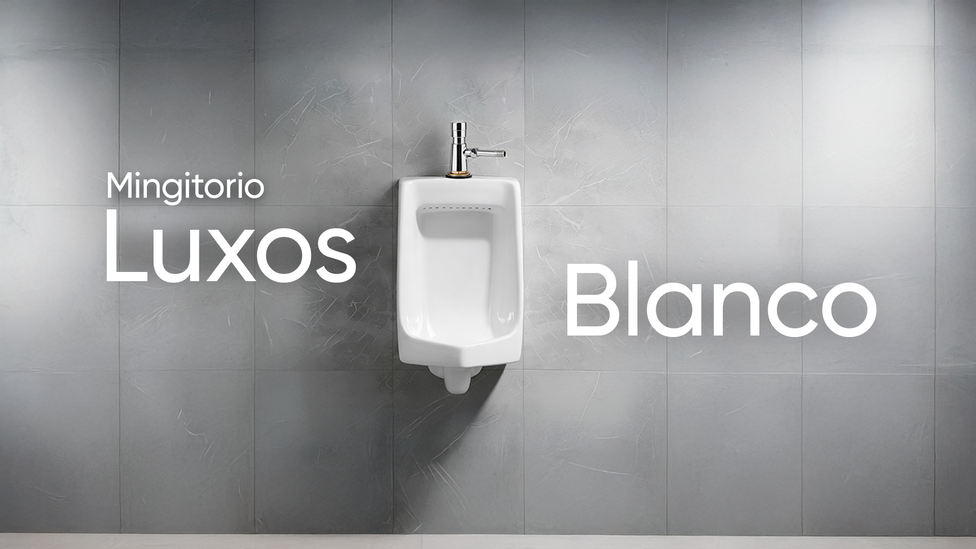 Inodoro blanco y lavabo en el baño con letras que dicen 'Mingitorio' y 'Lujos' en la izquierda y 'Blanco' en la derecha.