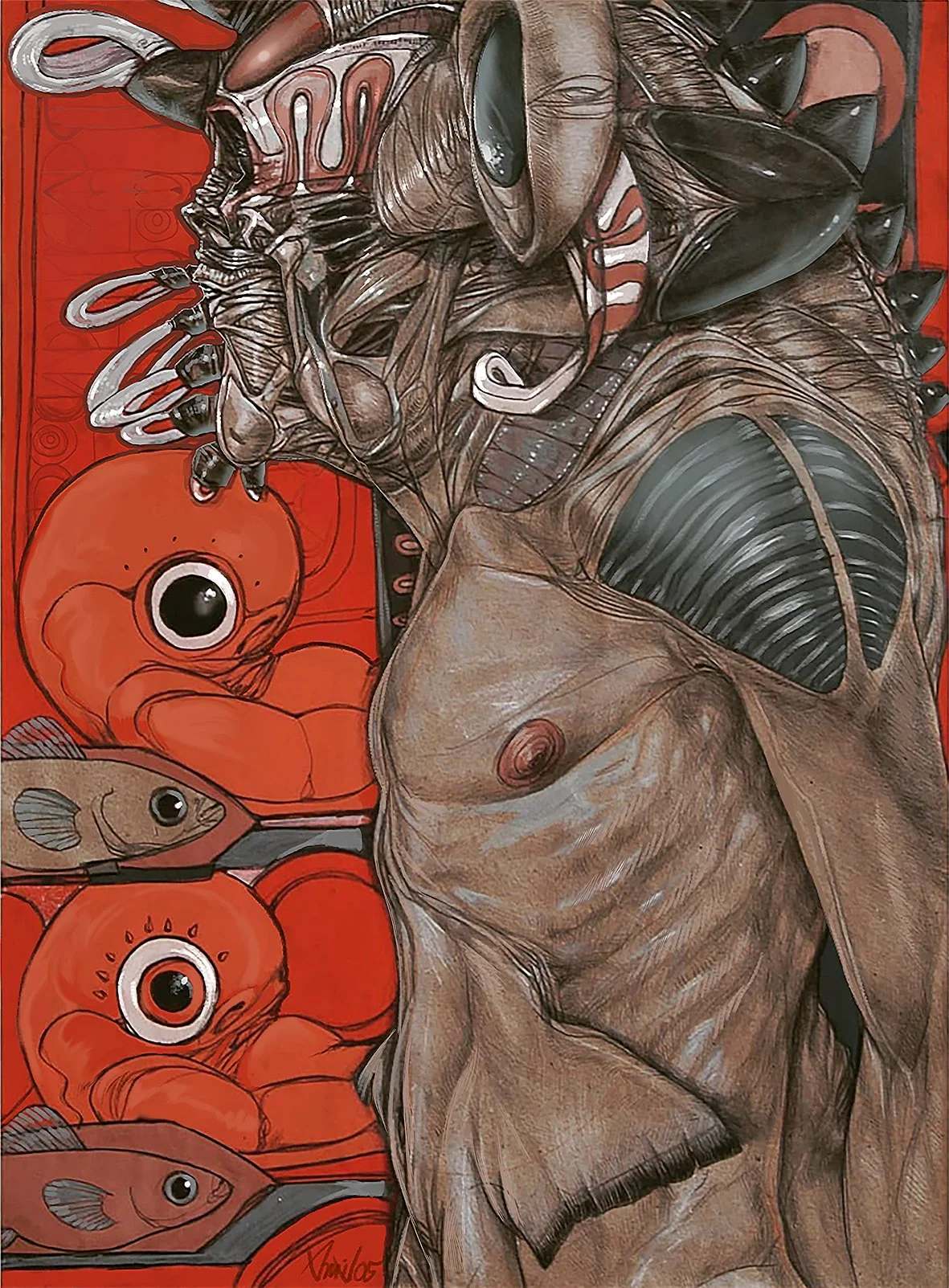 Spectrum — a mixed-media work from Aurelio Milera’s Yctyogenesis series, exploring hybrid anatomy and speculative evolution.