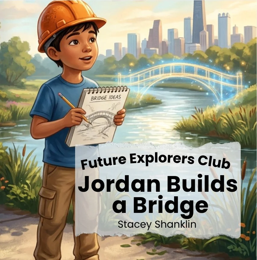 Jordan Builds a Bridge book cover, Book 1 of the Future Explorers Club series