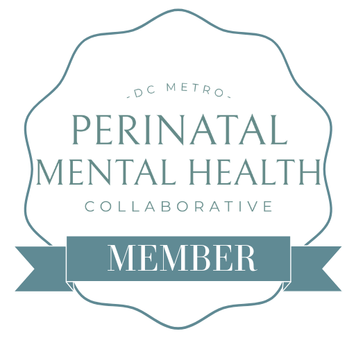 Perinatal Mental Health Collaborative member badge with a decorative frame and blue banner.