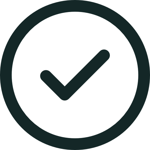 A checkmark inside a circle symbolizing completion or approval.