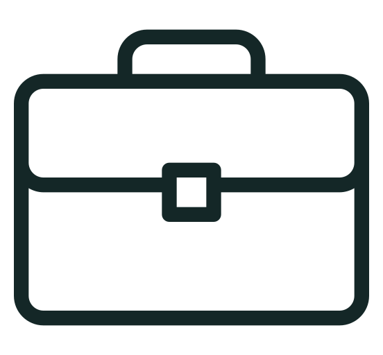 Outline of a briefcase or toolbox with a handle at the top and a clasp in the middle.