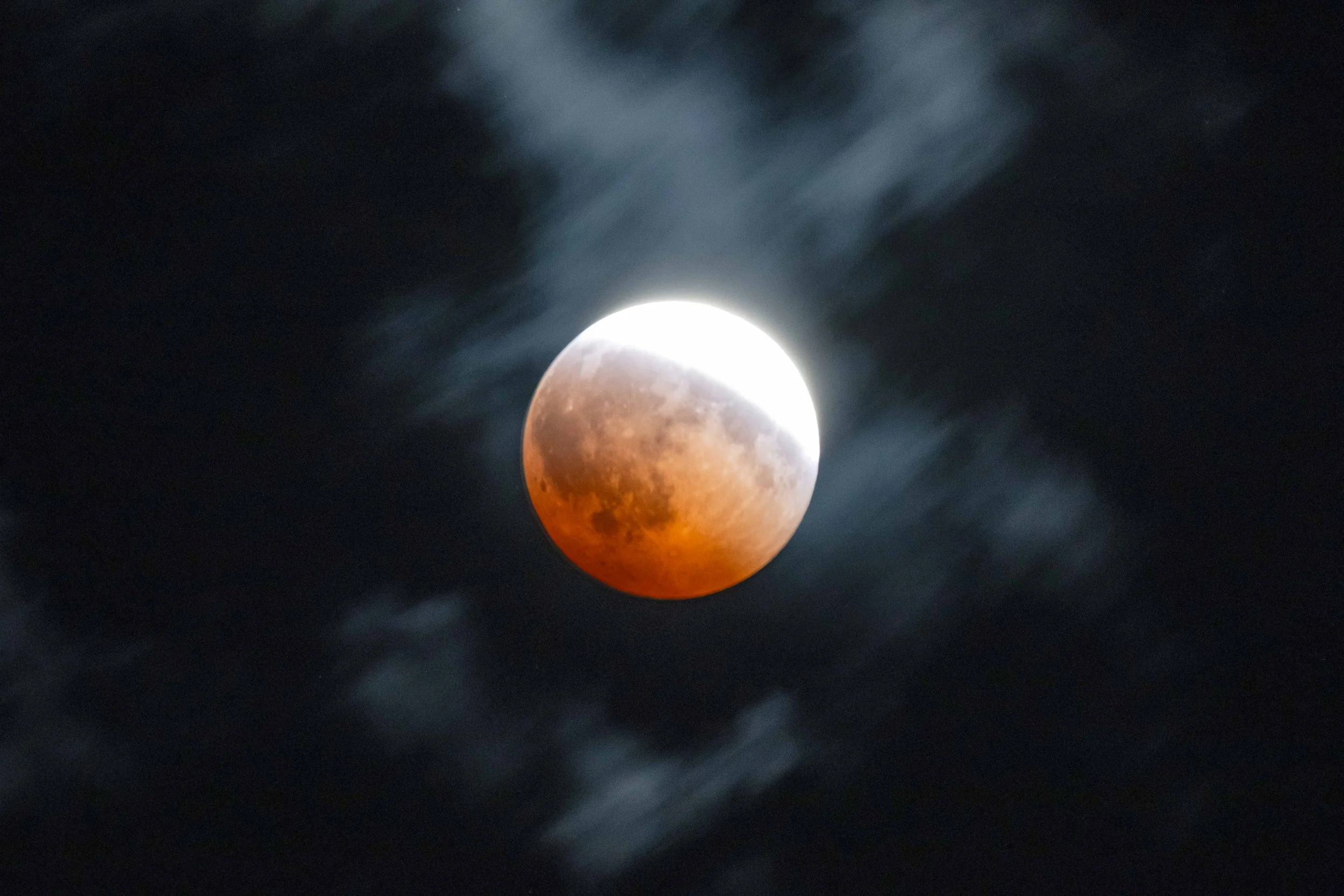 Deep Partial Lunar Eclipse 8/27/26 - Wispy Clouds Blue Tint