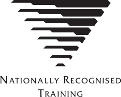 Black background with downward-pointing triangle made of horizontal lines, and the text 'Nationally Recognized Training' at the bottom