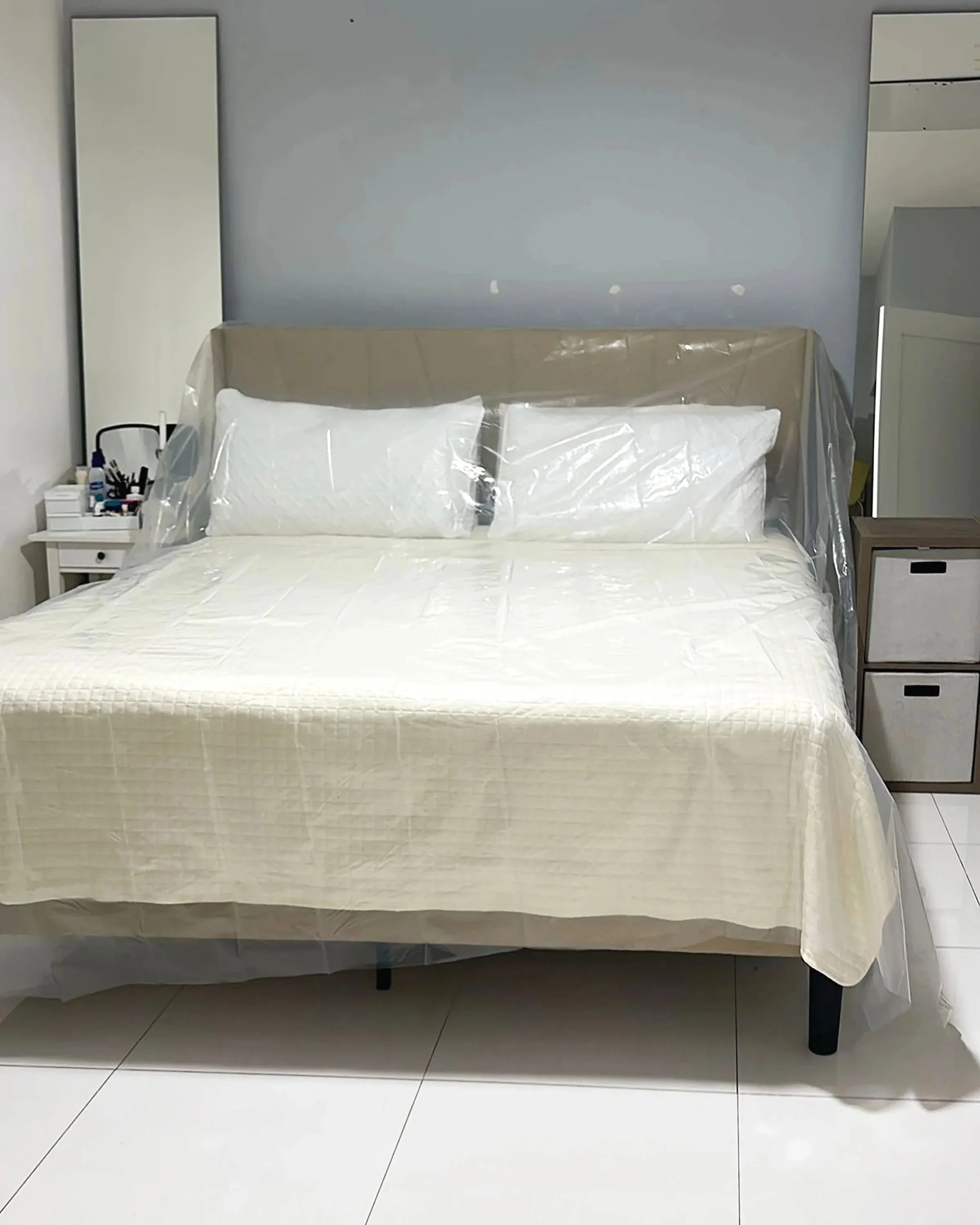 BEFORE

A very minimal and blank space. The room features neutral pieces but lacked personalization and warmth.  

With a little creativity and some cozy touches, this space became a welcoming, stylish retreat for guests!