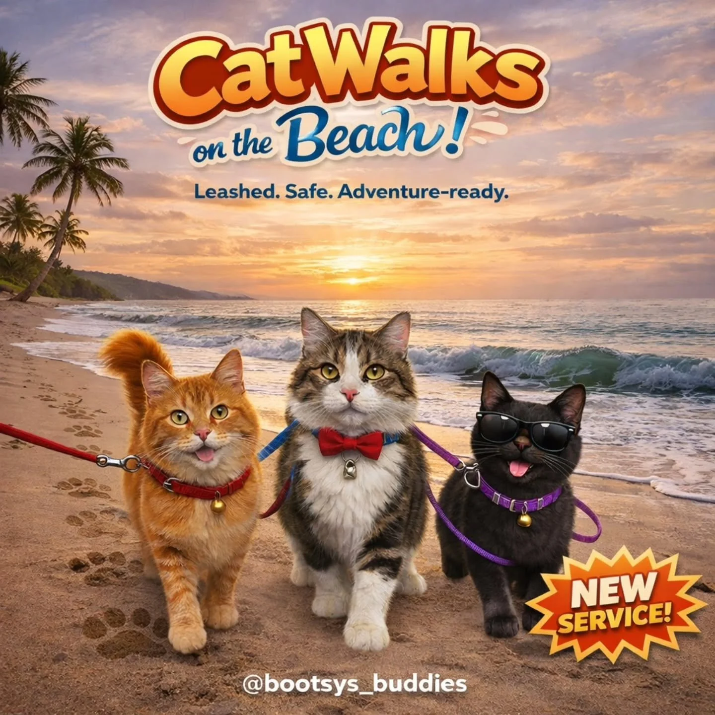 🚨 NEW SERVICE ALERT 🚨

After years of requests (and a few judgmental stares from cats), we&rsquo;re officially launching&hellip;

🐾 Leashed Cat Walks on the Beach 🐾

That&rsquo;s right&mdash;sun, sand, sea breeze, and your cat pretending they did