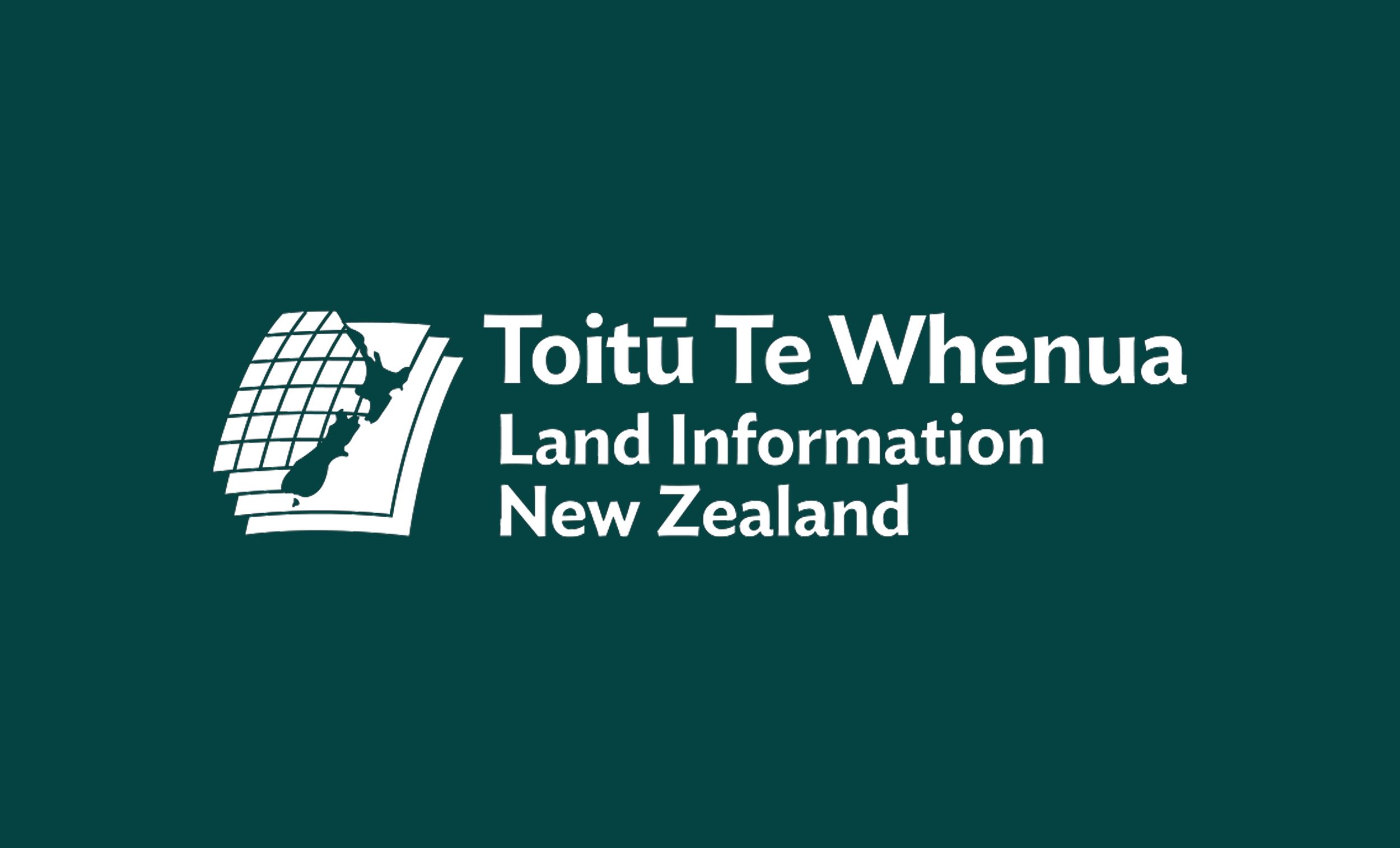 Logo of Land Information New Zealand with a map of New Zealand and grid lines.