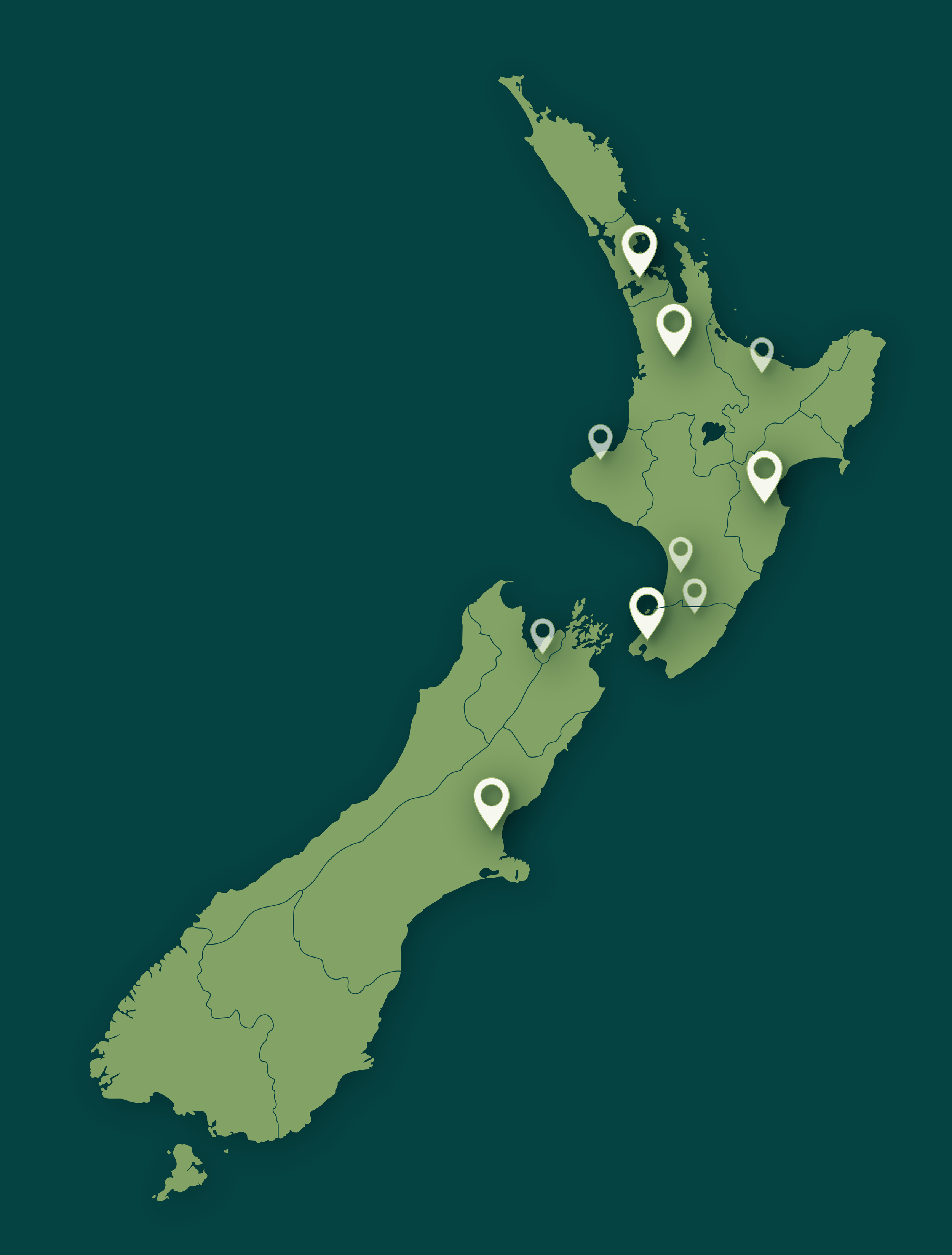 A mao of New Zealand showing pin points of where Align is located.