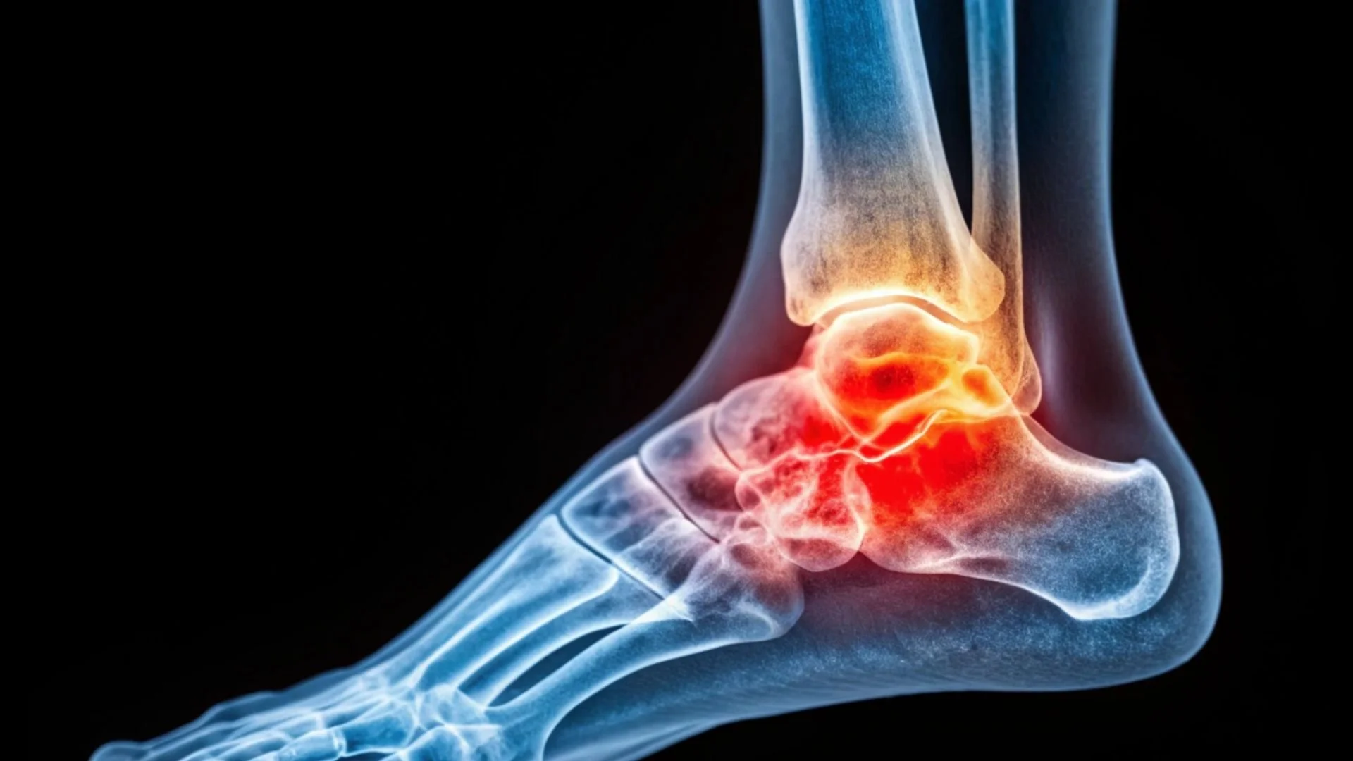 graphic showing an injured ankle highlighted in red and yellow