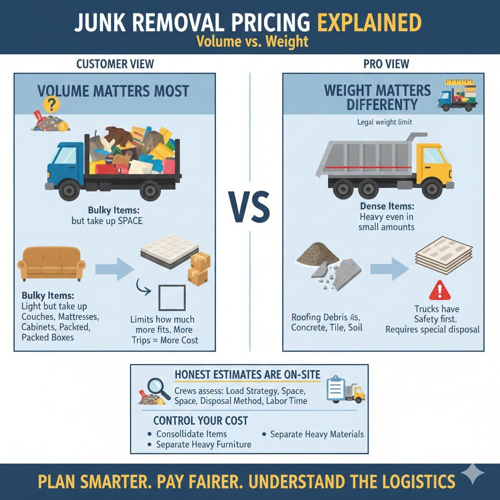 Junk Removal Pricing Explained: Why Volume Matters More Than Weight