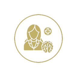 Icon of a female healthcare professional with a cross symbol and a brain, indicating mental health or medical care.