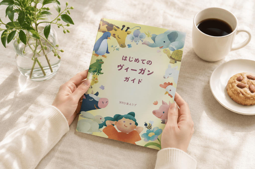 はじめてのヴィーガンガイドを手にとっている様子