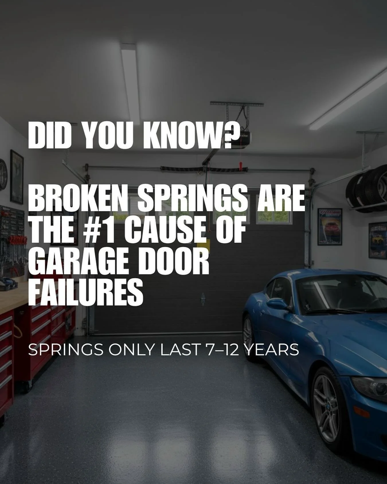 Did you know broken springs are the #1 cause of garage door failures?
 Most homeowners don&rsquo;t and that&rsquo;s why spring issues always seem to happen at the worst possible time.
Garage door springs typically last 7&ndash;12 years depending on u