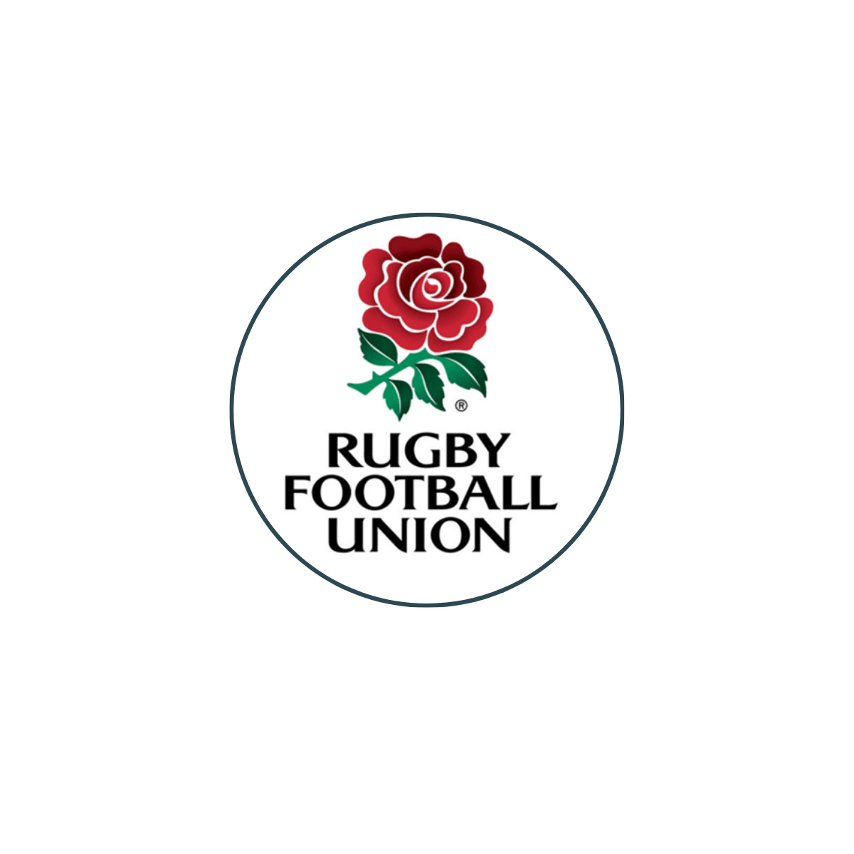Logo of the Rugby Football Union featuring a red rose and green leaves with the text "Rugby Football Union" underneath.