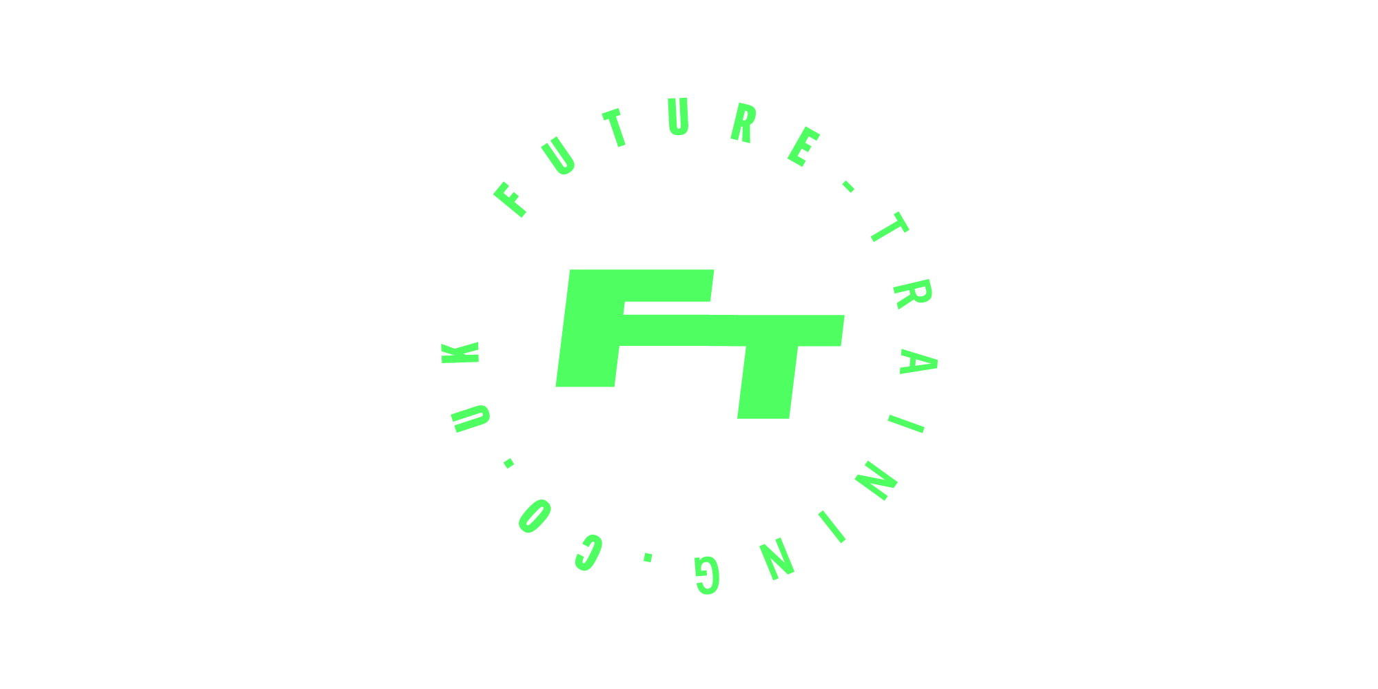 Logo with large green letters 'FT' in the center inside a black circle with a green outline, encircled by the words 'FUTURE-TRAINING-COLLEGE' and 'K.' in green.