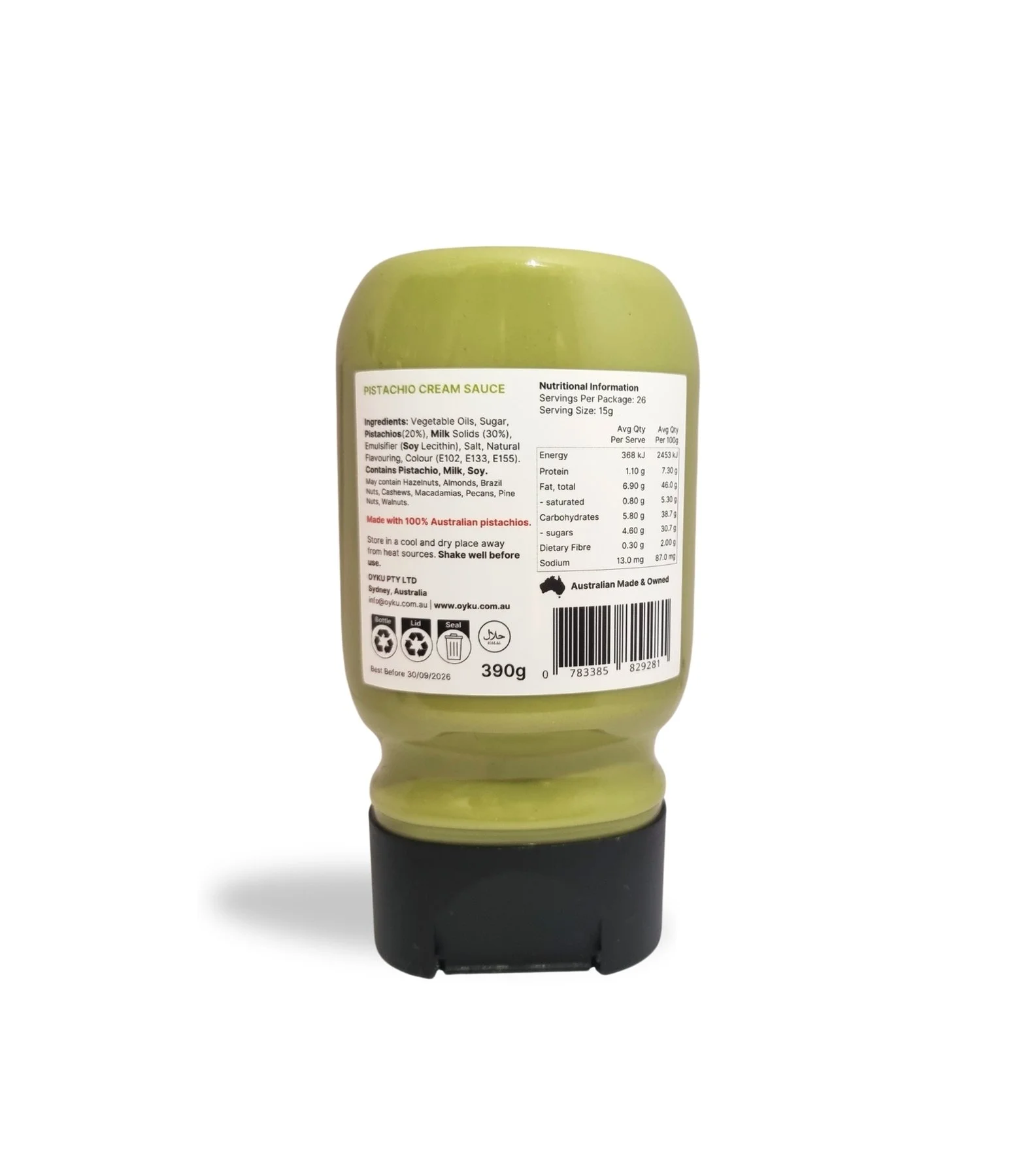 Oyku pistachio cream sauce 390g squeeze bottle for desserts, acai and baking