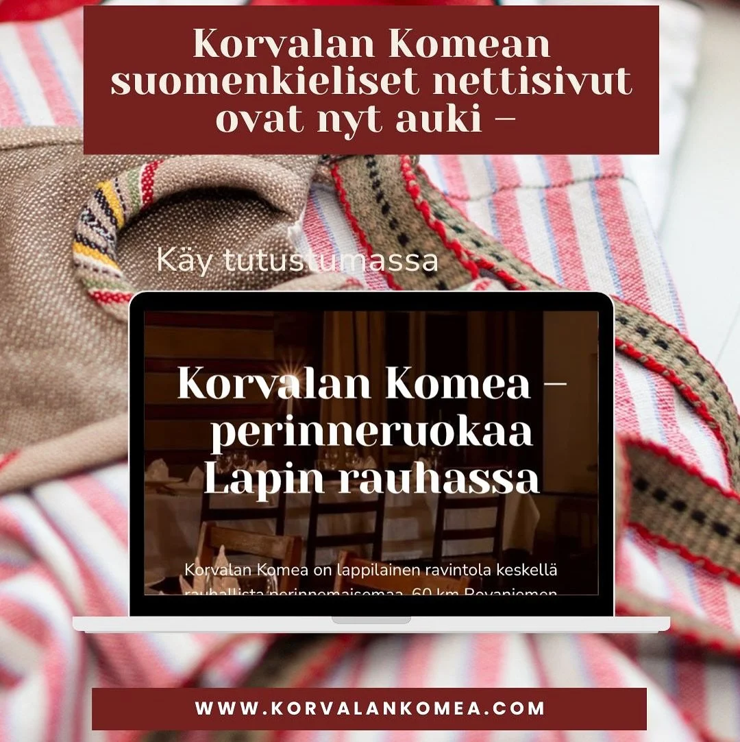 Hyv&auml;&auml; Yritt&auml;jien p&auml;iv&auml;&auml;! 💙
Yritt&auml;jyys on rohkeutta avata ovia, kokeilla uutta ja vaalia vanhaa.
Korvalan Komeassa se tarkoittaa perinteen jatkamista ja Lapin makujen tuomista p&ouml;yt&auml;&auml;n &ndash; l&auml;m
