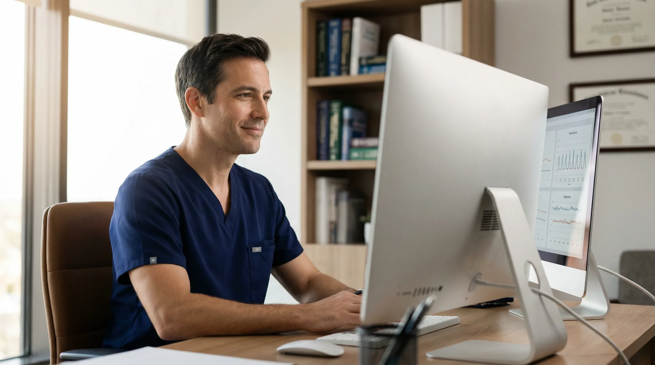 doctor revisando estaditicas de marketing digital