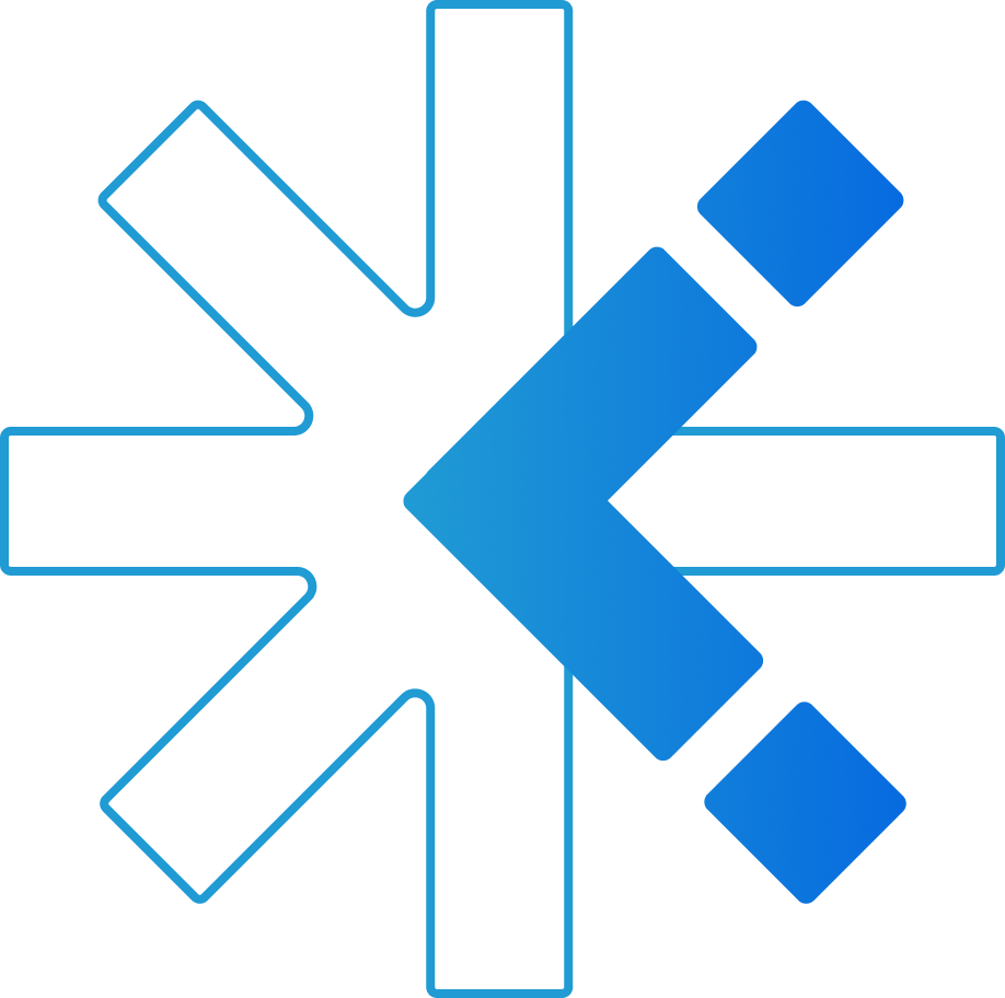 Abstract blue geometric illustration with arrows and squares.