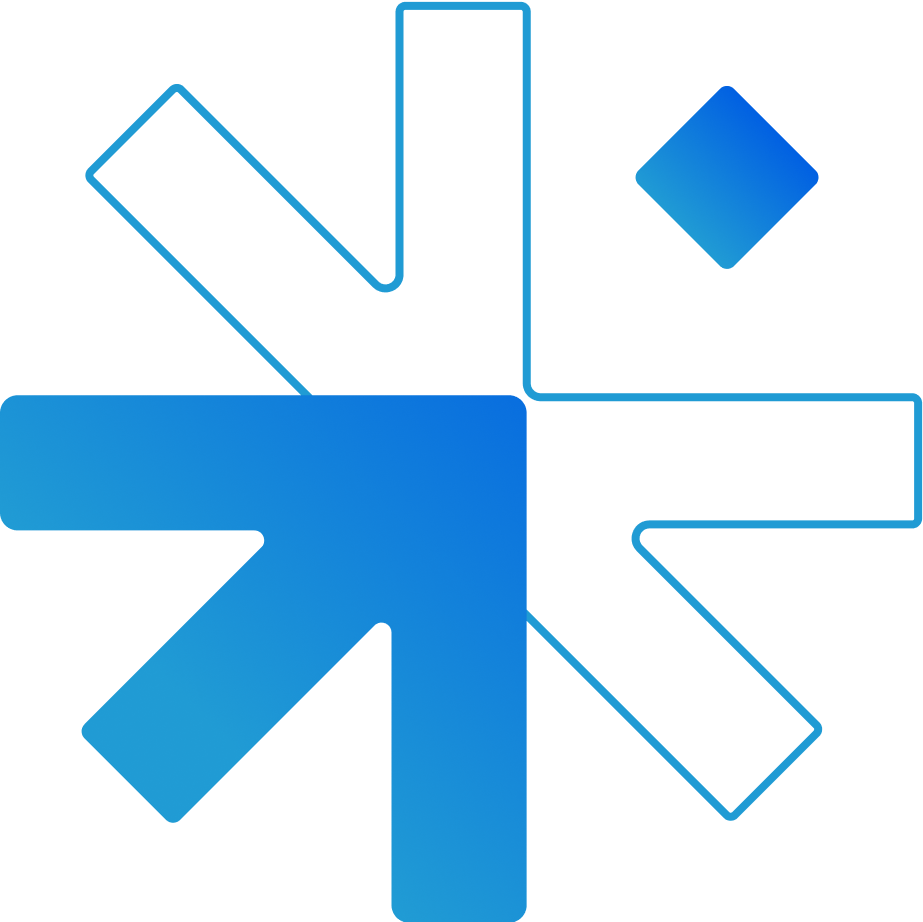 Blue graphic with interlocking arrows forming a symmetrical design.