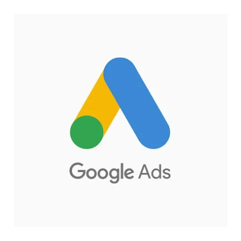 Google Ads logo with colorful stylized 'A' and the text 'Google Ads' below.