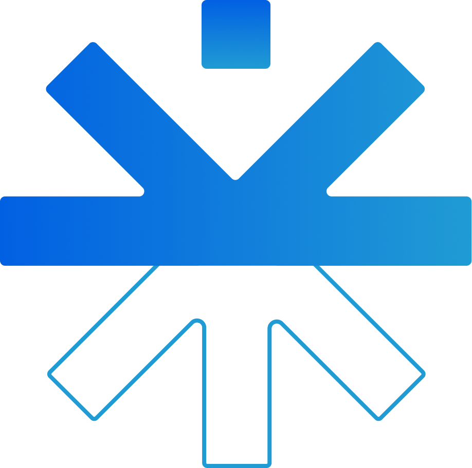 Blue and black geometric shapes overlapping on a white background.