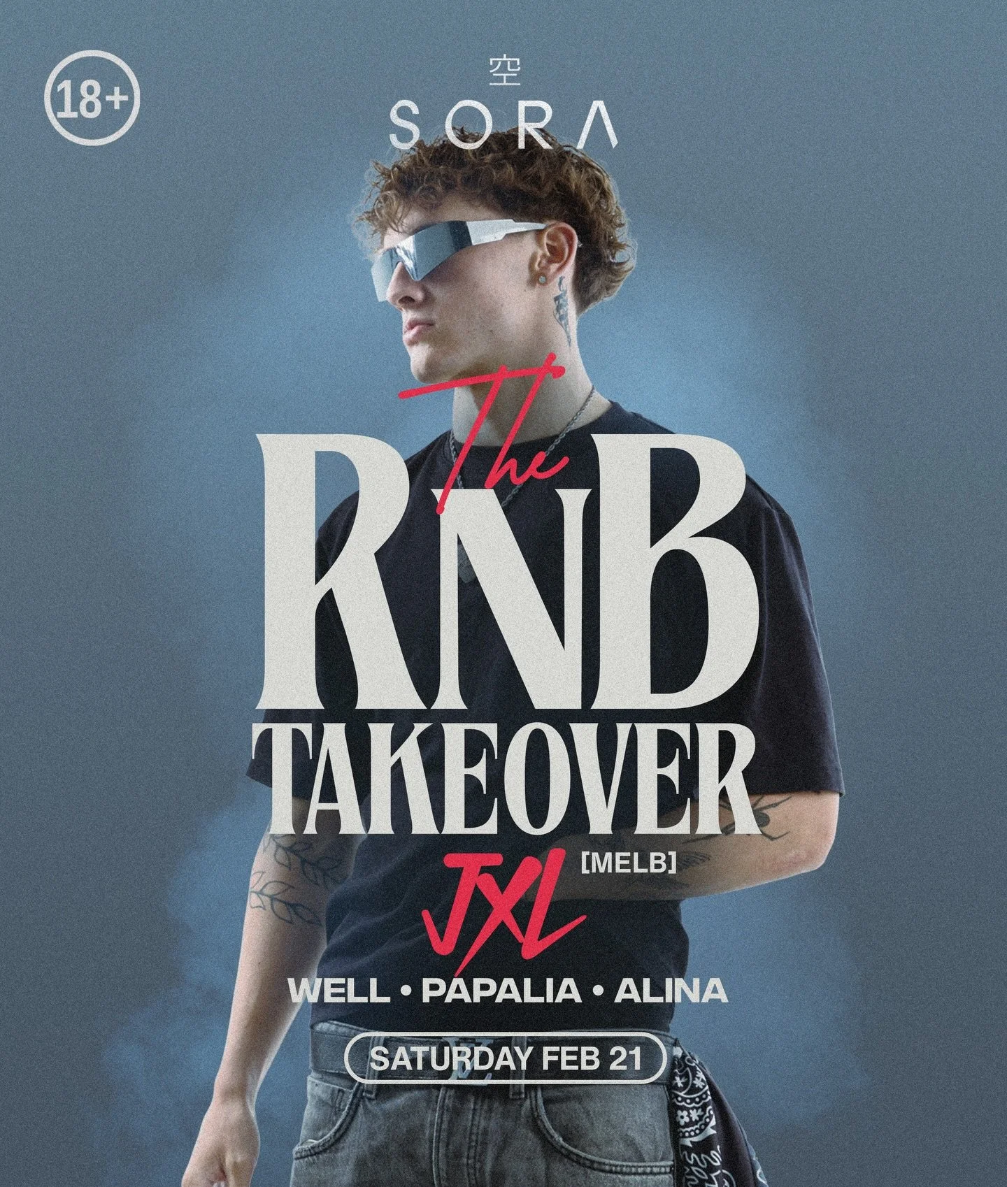 RnB Takeover returns to SORA&rsquo;s rooftop this Saturday, welcoming the very fast up &amp; coming Aussie dj sensation @fuckjxl 

THIS IS AN 18+ EVENT, our RNB takeovers always hit capacity early, so first in best dressed 💃

Support from DJs @djwel