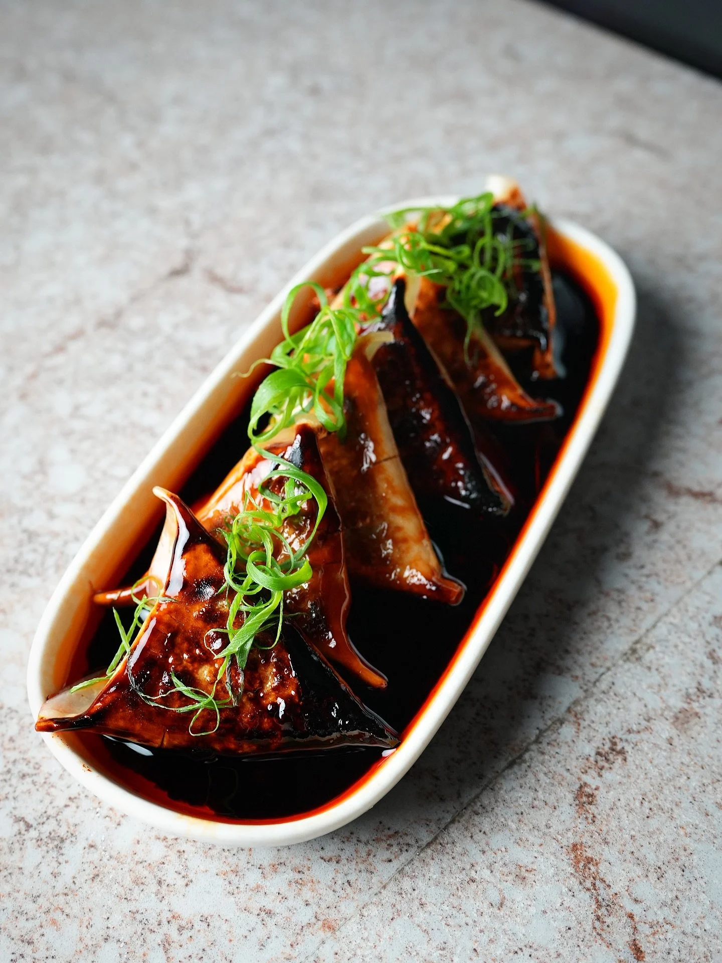 Pumpkin &amp; Kimchi Potstickers w/Plum Soy.

Come and try our delicious Japanese inspired potsticker dumplings stuffed with our homemade red cabbage kimchi.

Book now - Link in bio : www.soraonpirie.com.au