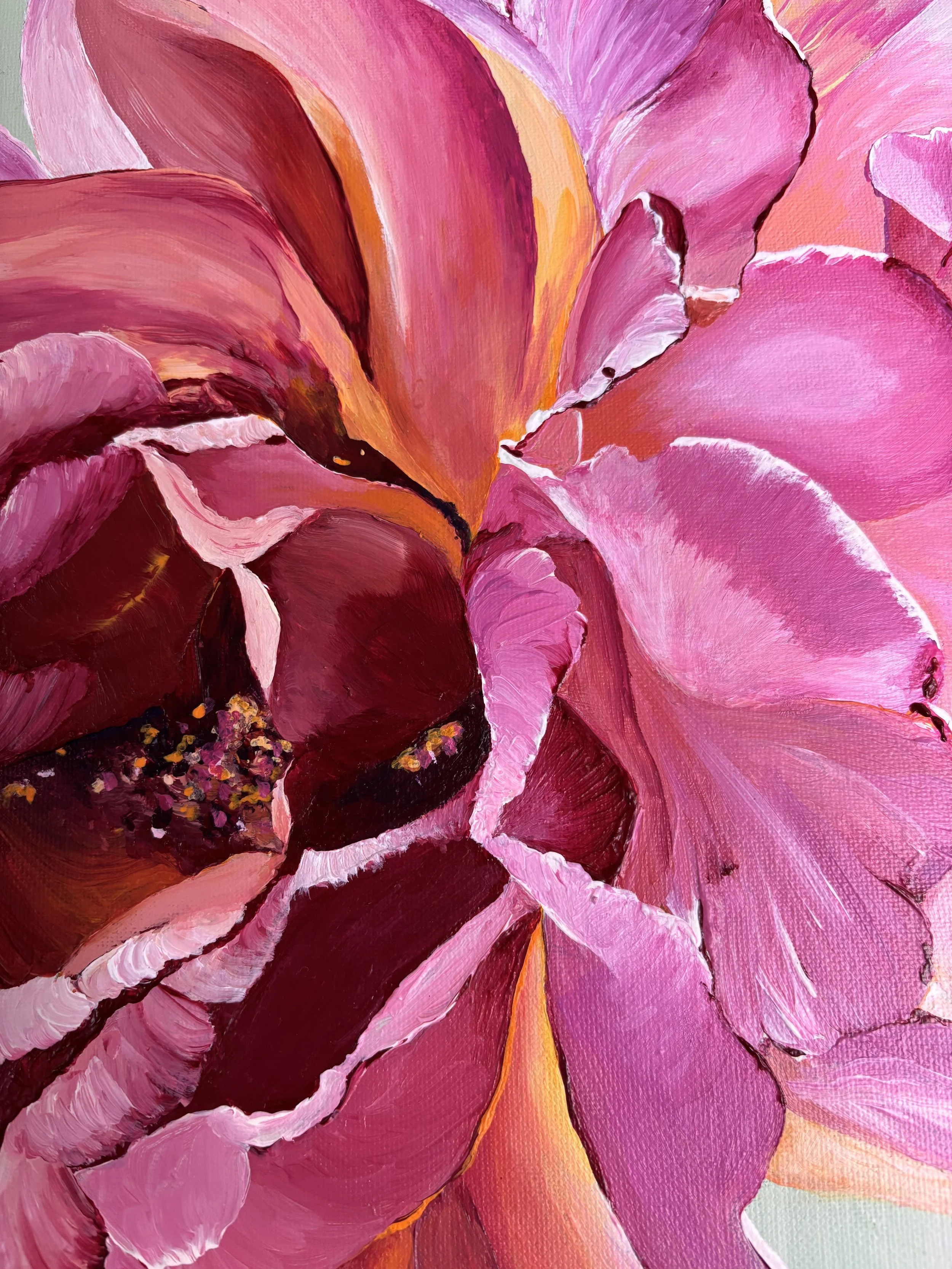 original artwork from Hertfordshire based artist and muralist mack in colour. art collection for collectors. pink, greens, orange. delicate and beautiful artworks. uk artist and muralist. wall art. home decor. gift idea. special present for loved one