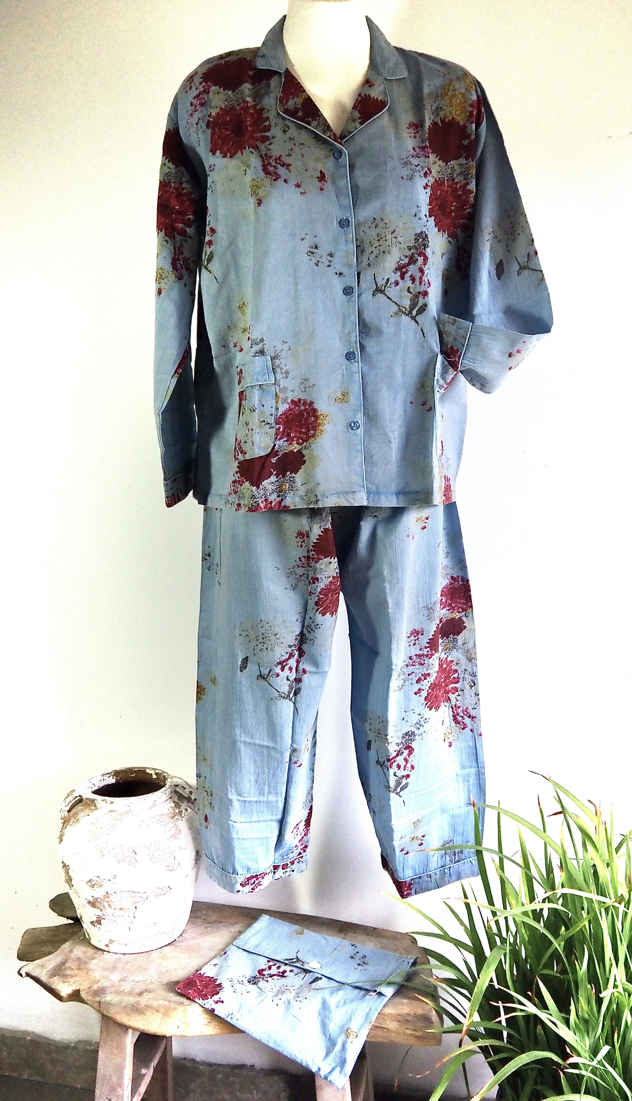 Organic Fine Cotton  - Hand Block Printed  - Washed Floral Pattern Pyjamas