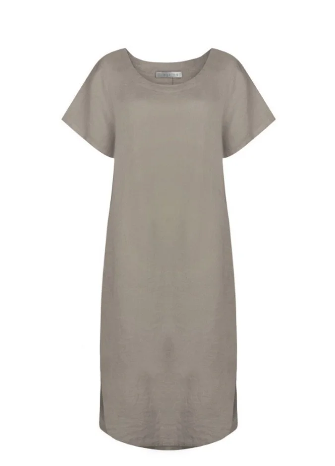 Janey Italian Linen Midi Dress - Fango
