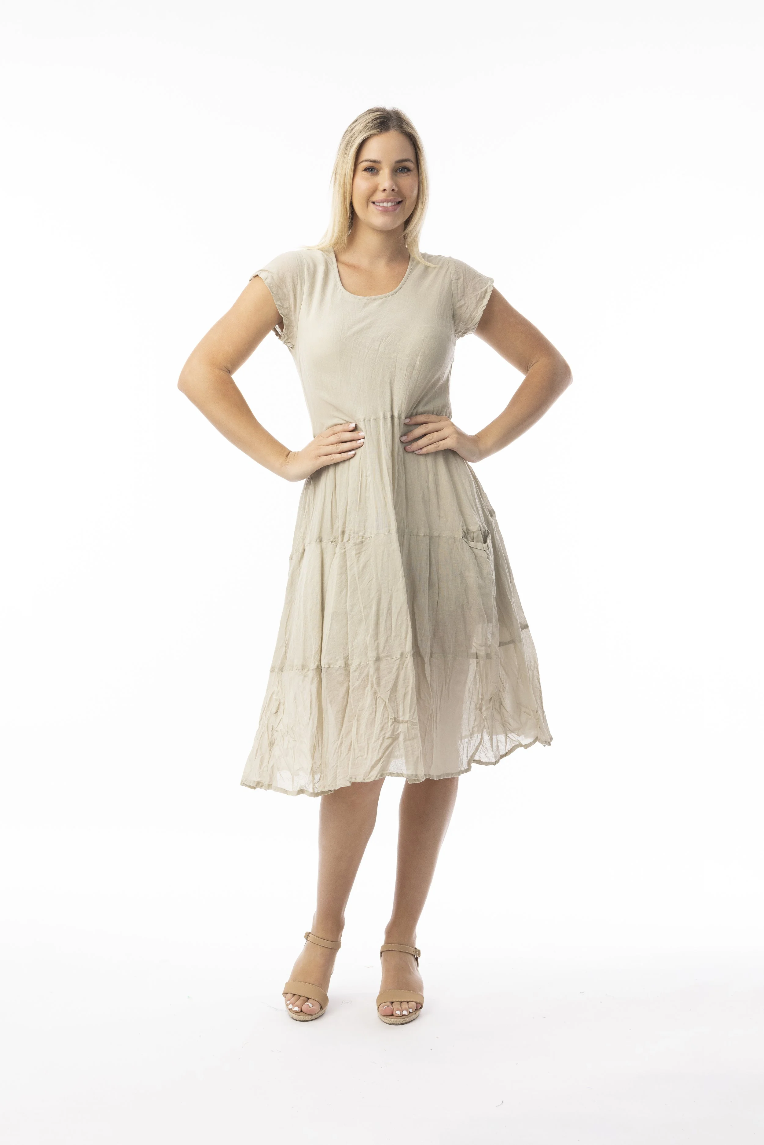 ORIENTIQUE 100% ORGANIC COTTON GAUZE BIAS CUT WITH POCKETS  DRESS