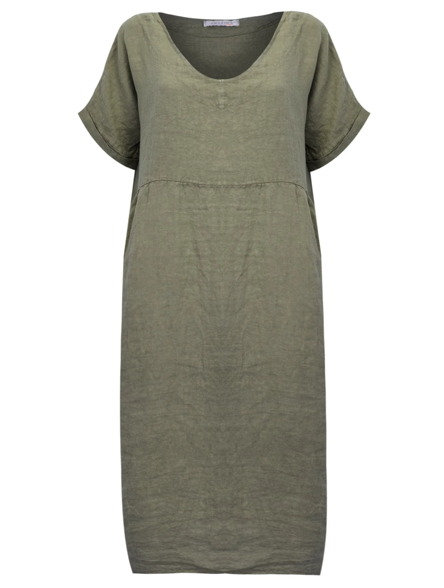 Tesa Midi Italian Linen Dress  -  Khaki