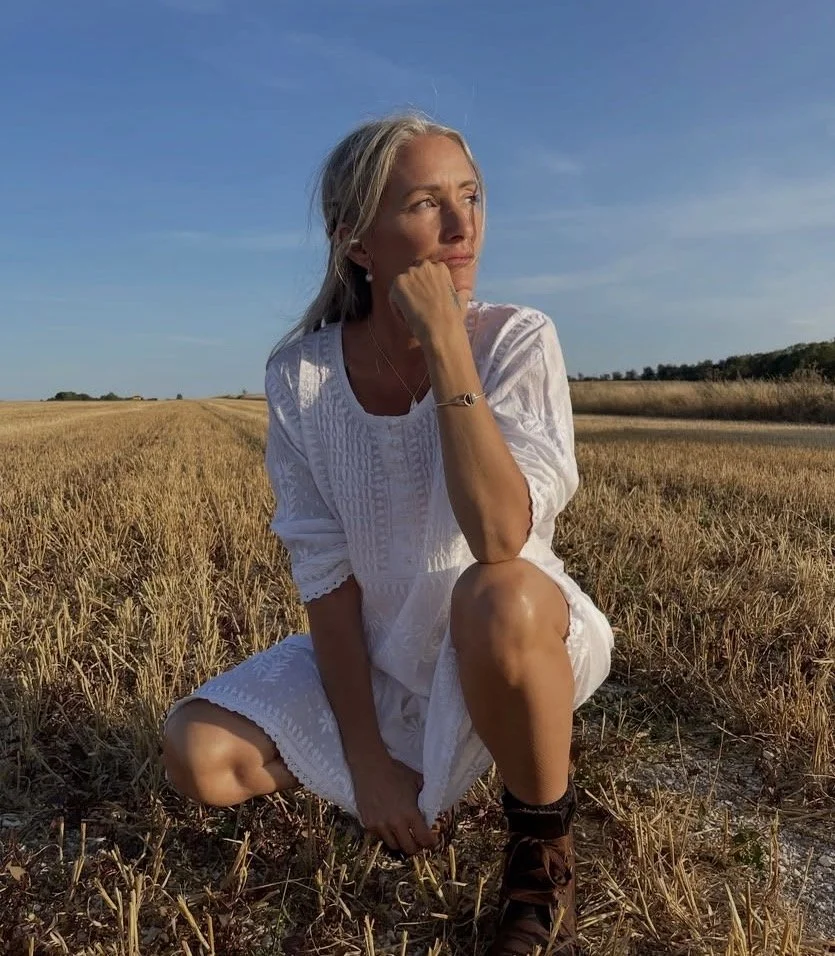 Organic Cotton  - Hand Embroidered  - Handmade White Midi Dress - as featured on @livingbeyondthescriptinstagram.com modelled by Catherine