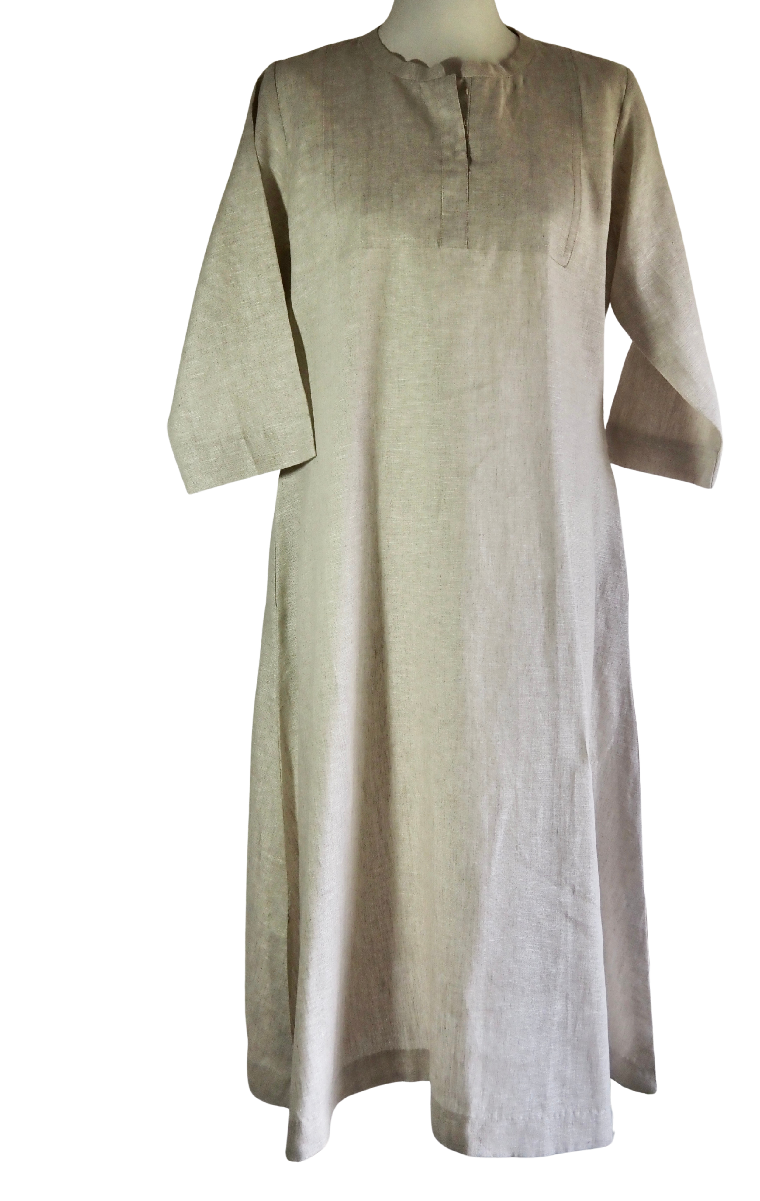 Organic Linen Handmade  Handwoven Midi Dress - Sand