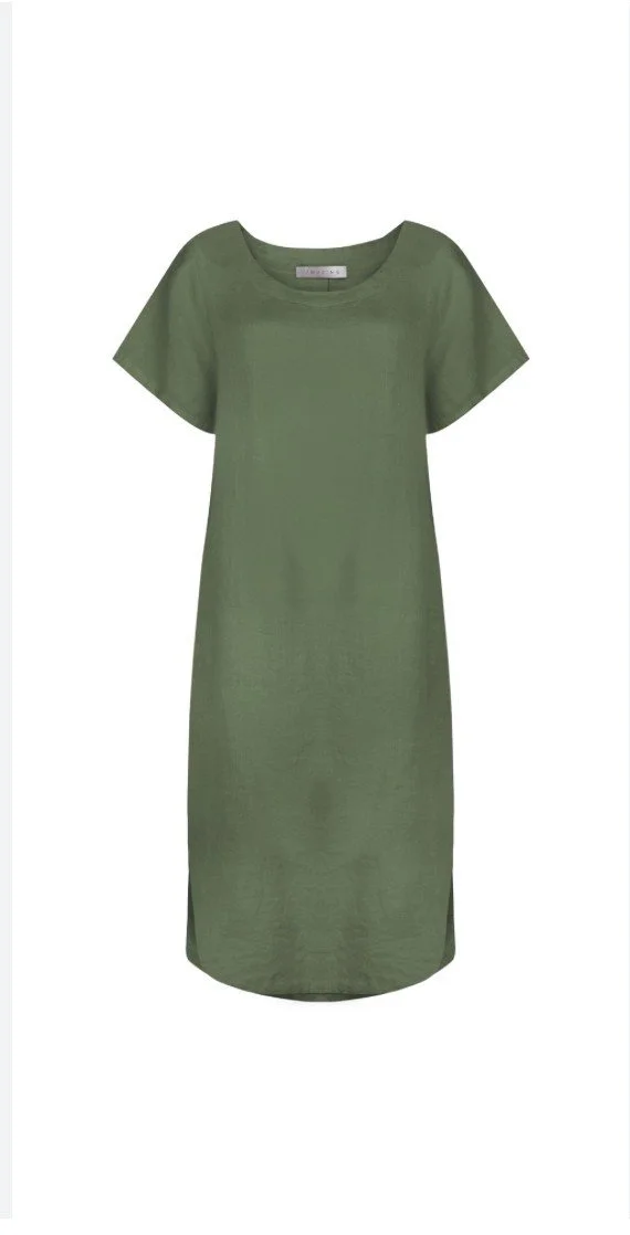 Janey Italian Linen Straight Midi Dress  -  Khaki