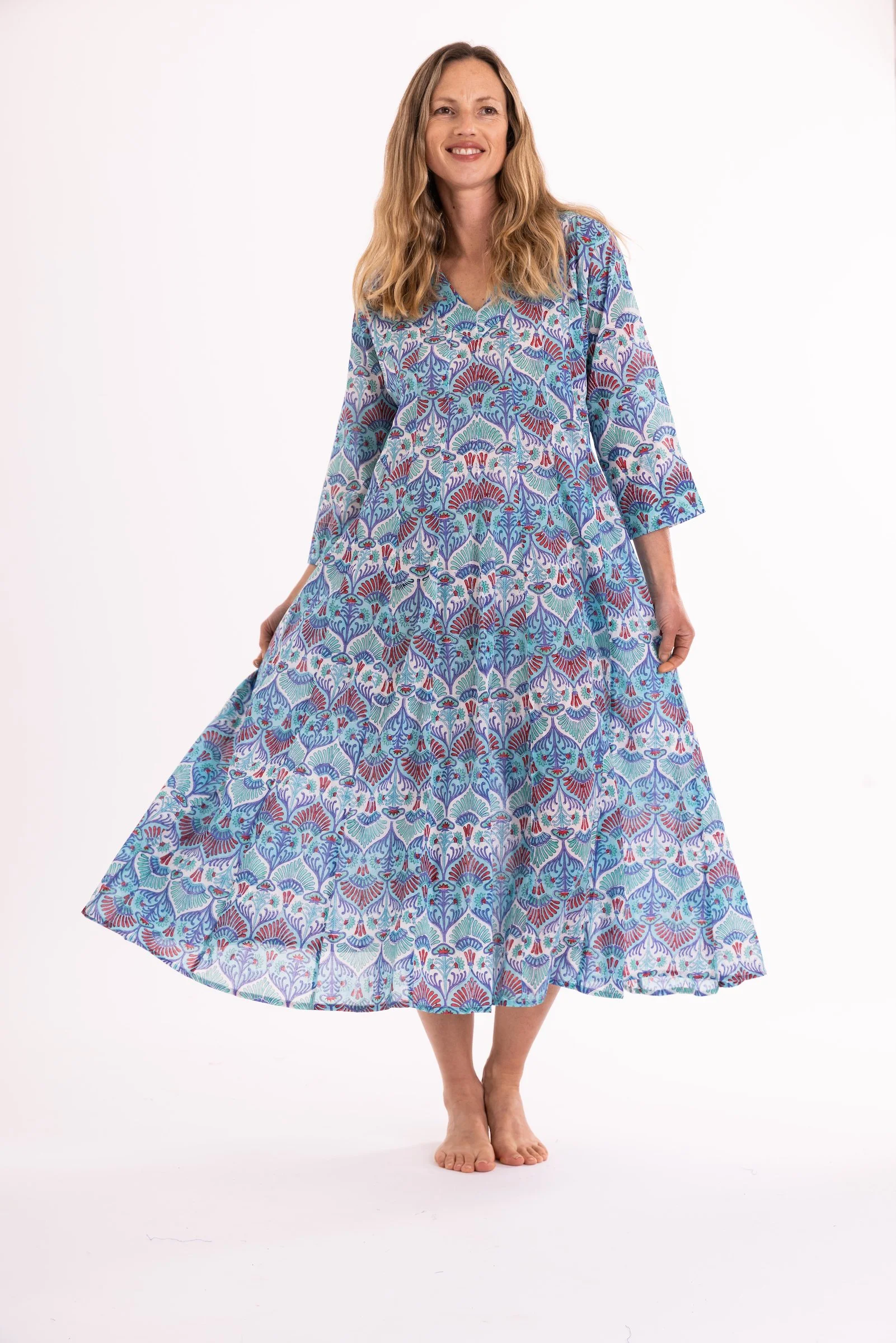 NILA RUBIA RANI SUNDRESS PURE COTTON HAND BLOCKED - JAIPUR BLUE